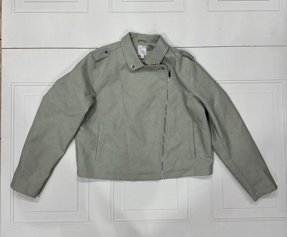 LC Lauren Conrad Jackets & Blazers - LC Lauren Conrad Womens Sz XL Faux Leather Moto Jacket Gray Asymmetrical Zip